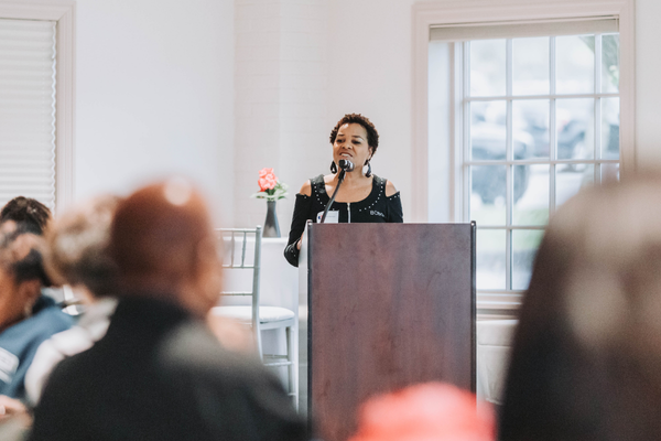 Mistress of Ceremonies Pamela Morton at the Midlife Renaissance Collective's Second Annual Woman Empowerment Conference.